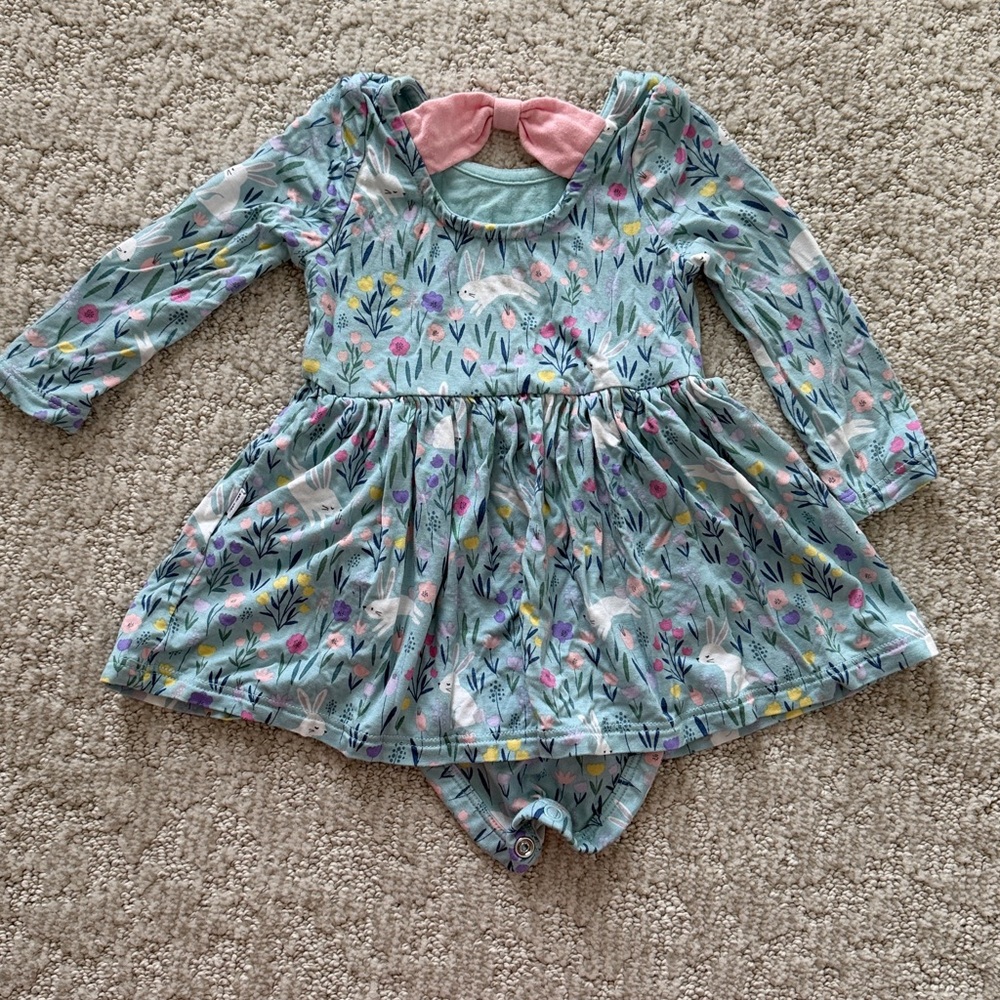 Little Sleepies Bunny Blossom Bow Back Skater Dress with Bodysuit - Picture 4 of 5